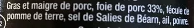 Lista de ingredientes del producto Paté Popol ou Recette Bordelaise Le Vieux Chêne 130 g