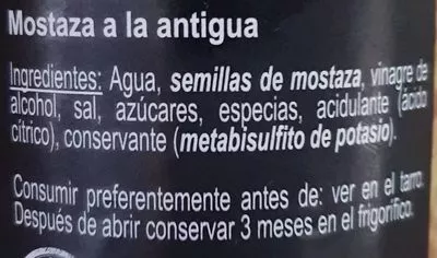 Lista de ingredientes del producto Mostaza a la antigua Medijon 