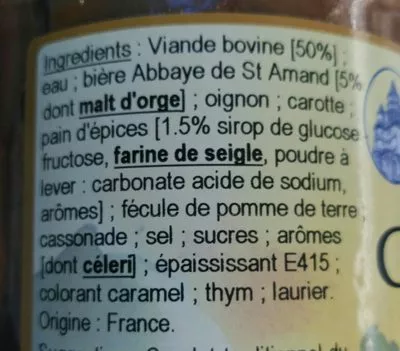 Lista de ingredientes del producto Carbonade flamande Les Mijotés De L'abbaye, Tante Clémence 