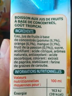 Lista de ingredientes del producto Boisson tropical 6x20cl UNITÉ Jafaden, Marque Repère 1200 g