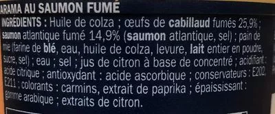 Lista de ingredientes del producto Tarama au saumon fumé Ronde des Mers, Marque Repère 100 g