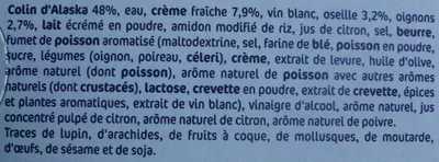 Lista de ingredientes del producto Poisson à l'oseille Côté Table, Marque Repère, Scamark (Filiale E. Leclerc), Pêche Océan 400 g