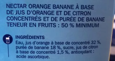 Lista de ingredientes del producto Nectar Orange Banane Marque Repère,  Jafaden 2 l