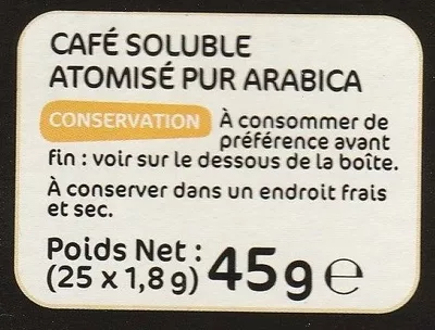 Lista de ingredientes del producto Café soluble atomisé expresso stick x 25 Plantation, Marque Repère 45 g