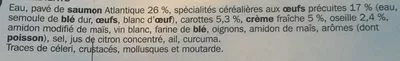 Lista de ingredientes del producto Pavé de saumon sauce oseille et ses pâtes Côté Table, Marque Repère, Scamark (Filiale E. Leclerc) 300 g