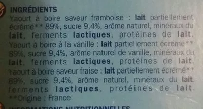 Lista de ingredientes del producto Yaourts à boire multiparfums Délisse, Marque Repère 6 x 180 g