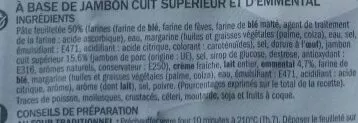 Lista de ingredientes del producto Feuilletés jambon/emmental Côté Table, Marque Repère 2 x 140 g