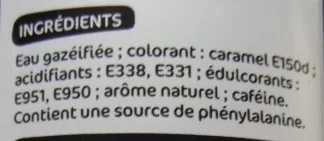 Lista de ingredientes del producto Cola zéro Jean's, Marque Repère 1,5 l