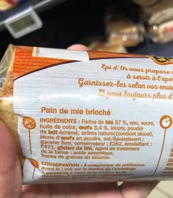 Lista de ingredientes del producto Pain de mie extra moelleux nature Epi d'Or, Marque Repère 500 g