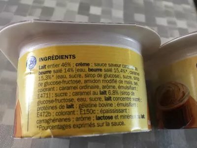 Lista de ingredientes del producto Mousse caramel beurre salé coulis x 4 Délisse, Marque Repère 240 g