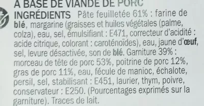 Lista de ingredientes del producto Friands à la viande Côté Table, Marque Repère 2 x 110 g