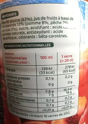 Lista de ingredientes del producto Boisson pêche-abricot Jafaden, Marque Repère 2 l