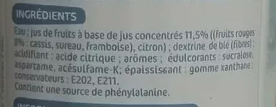 Lista de ingredientes del producto Sans sucres Parfum Grenadine Frucci, marque repère 75 cl