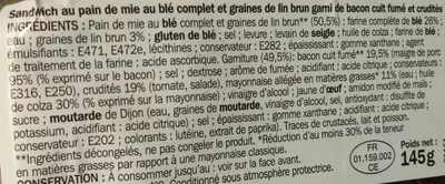 Lista de ingredientes del producto Plaisir & Gourmandise Bacon Crudités Mayonnaise allégée Côté Snack, Marque Repère 145 g