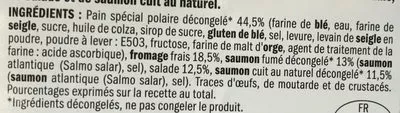 Lista de ingredientes del producto Sandwich polaire saumon fumé et fromage Côté Snack, Marque Repère 135 g