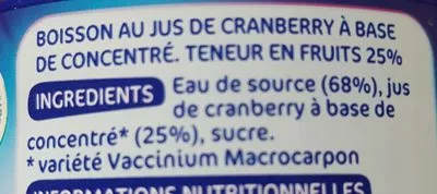 Lista de ingredientes del producto Boisson cranberry Jafaden, Marque Repère 1 l