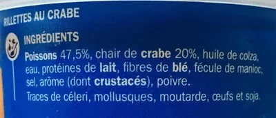 Lista de ingredientes del producto Rillettes au crabe Ronde des Mers, Marque Repère 150 g