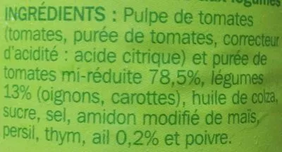 Lista de ingredientes del producto Sauce napolitaine Turini, Marque Repère 212 ml