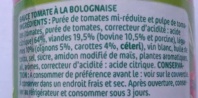 Lista de ingredientes del producto Sauce bolognaise Turini, Marque Repère 190 g