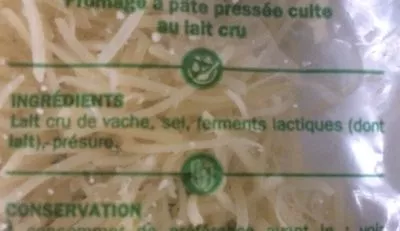 Lista de ingredientes del producto Comté râpé 34%Mat.Gr Les Croisés, Marque Repère 140 g