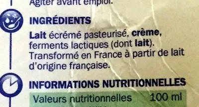 Lista de ingredientes del producto Lait fermenté brique Délisse, Marque Repère 1 l