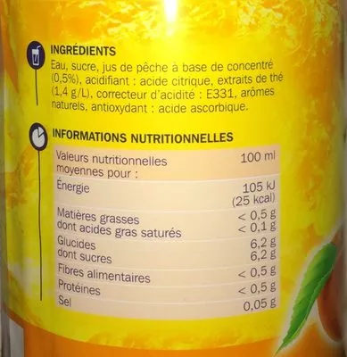 Lista de ingredientes del producto Boisson au thé pêche Fresh Tea, Marque Repère 1 l