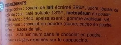 Lista de ingredientes del producto Cappuccino nature + poudreuse chocolat Plantation, Marque Repère 280 g