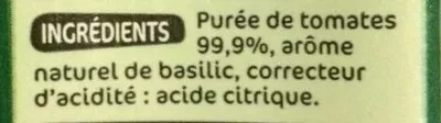 Lista de ingredientes del producto Purée de tomates saveur basilic Turini, Marque Repère 200 g