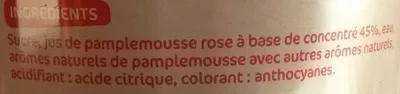 Lista de ingredientes del producto Sirop de pamplemousse rose Frucci, Marque Repère 75 cl