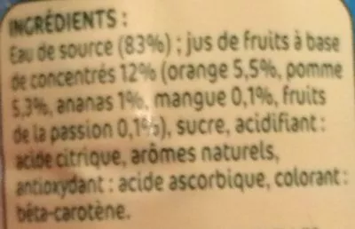 Lista de ingredientes del producto Tropical, à l'eau de source Jafaden, Marque Repère 25 cl