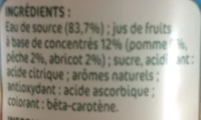 Lista de ingredientes del producto Pêche Abricot à l'Eau de Source Jafaden, Marque Repère 25 cl e