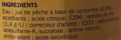 Lista de ingredientes del producto Boisson au thé aromatisé pêche zéro Fresh Tea, Marque Repère 1,5 l