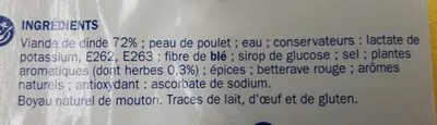 Lista de ingredientes del producto Saucisses de volaille aux herbes x 6 Volandry,  Marque Repère 300 g