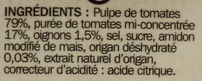 Lista de ingredientes del producto Sauce origan Turini, Marque Repère, Scamark (Filiale E. Leclerc) 390 g