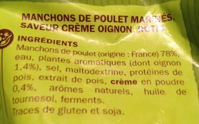 Lista de ingredientes del producto Manchons poulet crème oignon Pic'Express, Marque Repère 250 g