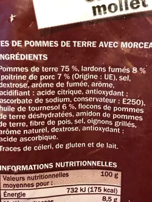 Lista de ingredientes del producto Rösti lardons Pom'Lisse, Marque Repère 600 g