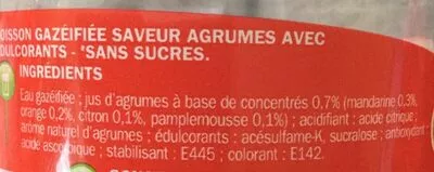 Lista de ingredientes del producto Soda agrumes zéro Sprink's, Marque Repère 1.5 l