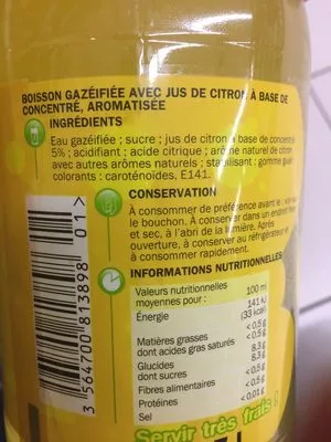 Lista de ingredientes del producto Soda citron Sprink's, Marque Repère 1,5 l