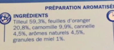 Lista de ingredientes del producto Infusion douce soirée saveur miel 25 sachets Tiséa, Marque Repère 40 g