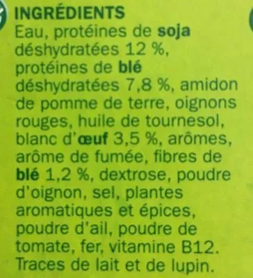 Lista de ingredientes del producto Steak burger végétarien Nat & Vie, Marque Repère 2 x 100 g