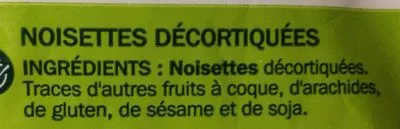 Lista de ingredientes del producto Noisettes décortiquées Couleurs Vives 