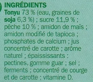 Lista de ingredientes del producto Spécialité au soja sur lit de pêches Nat&Vie, Marque Repère 4 x 100 g