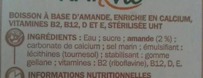 Lista de ingredientes del producto Boisson à l'amande Nat&Vie, Marque Repère 1 l