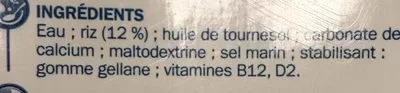 Lista de ingredientes del producto Boisson au riz NAT & vie, Marque Repère 1 l