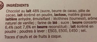 Lista de ingredientes del producto Biscuit petit beurre P'tit Déli Tablette chocolat lait P'tit Déli, Marque Repère 