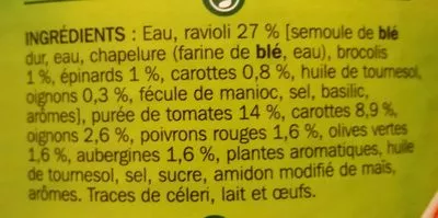 Lista de ingredientes del producto Ravioli aux 6 légumes Côté Table, marque repère 800g