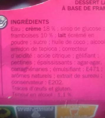 Lista de ingredientes del producto Panna cotta sur lit de framboises Délisse,  Marque Repère 2 x 120 g