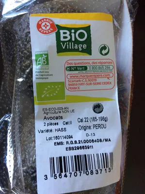 Lista de ingredientes del producto Avocats Bio Village, Marque Repère 2 fruits