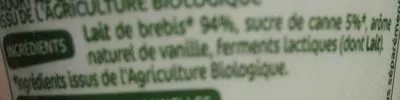 Lista de ingredientes del producto Yaourt au lait de brebis vanille Bio Village, Marque Repère 2 x 125 g