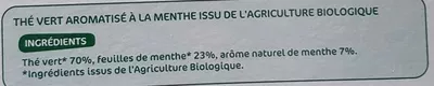 Lista de ingredientes del producto Thé vert menthe bio x 20 sachets Bio Village, Marque Repère 40 g